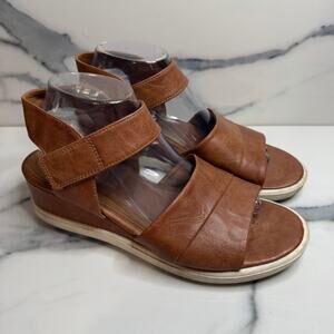EuroSoft Women's Brown Faux Leather Wedge Joella Sandals Sz 9.5 Casual Comfort